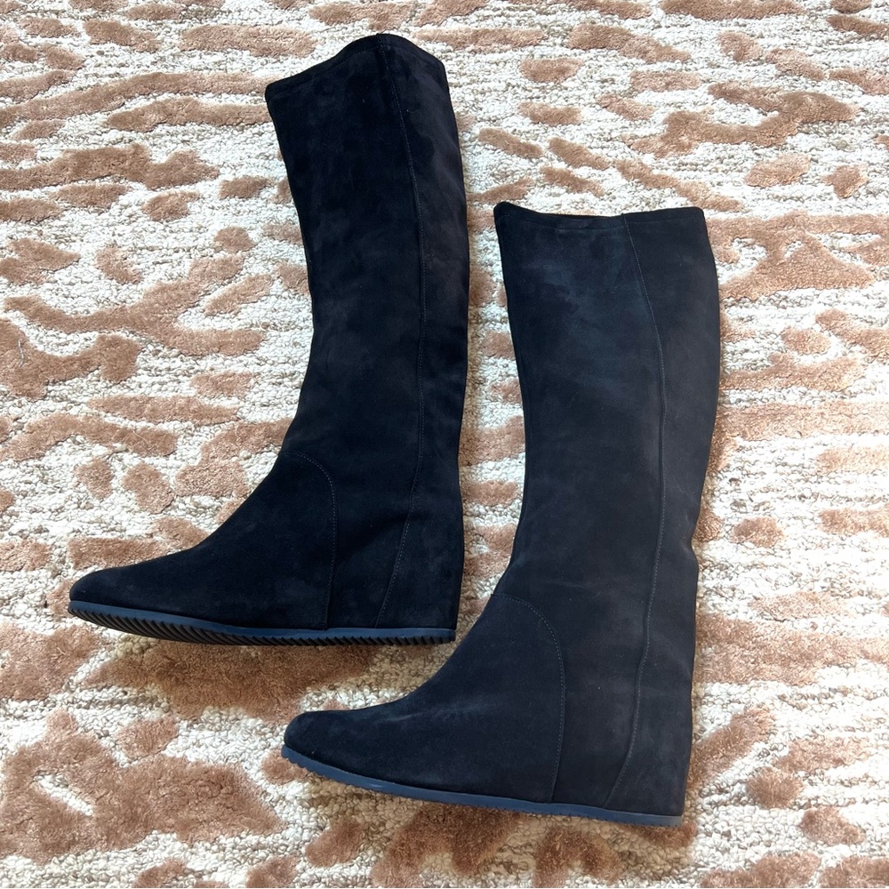 Le Babe Black Suede Knee High Hidden Wedge Boots Size 40 (US 9)